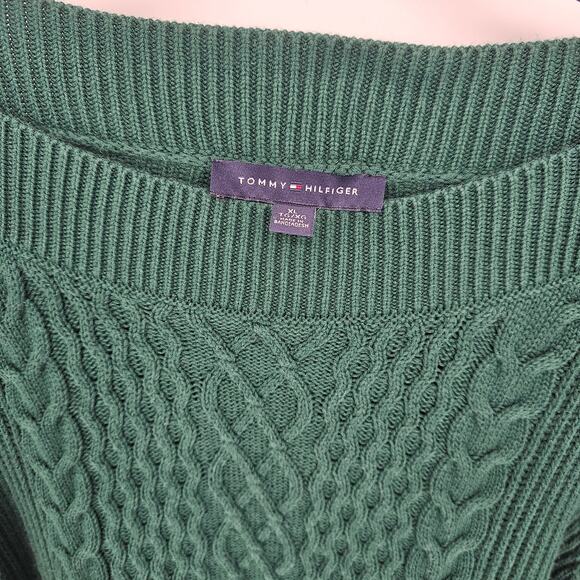 Tommy Hilfiger Green Fisherman Cable Knit Pullover Sweater Dark Academia Preppy - Picture 3 of 7